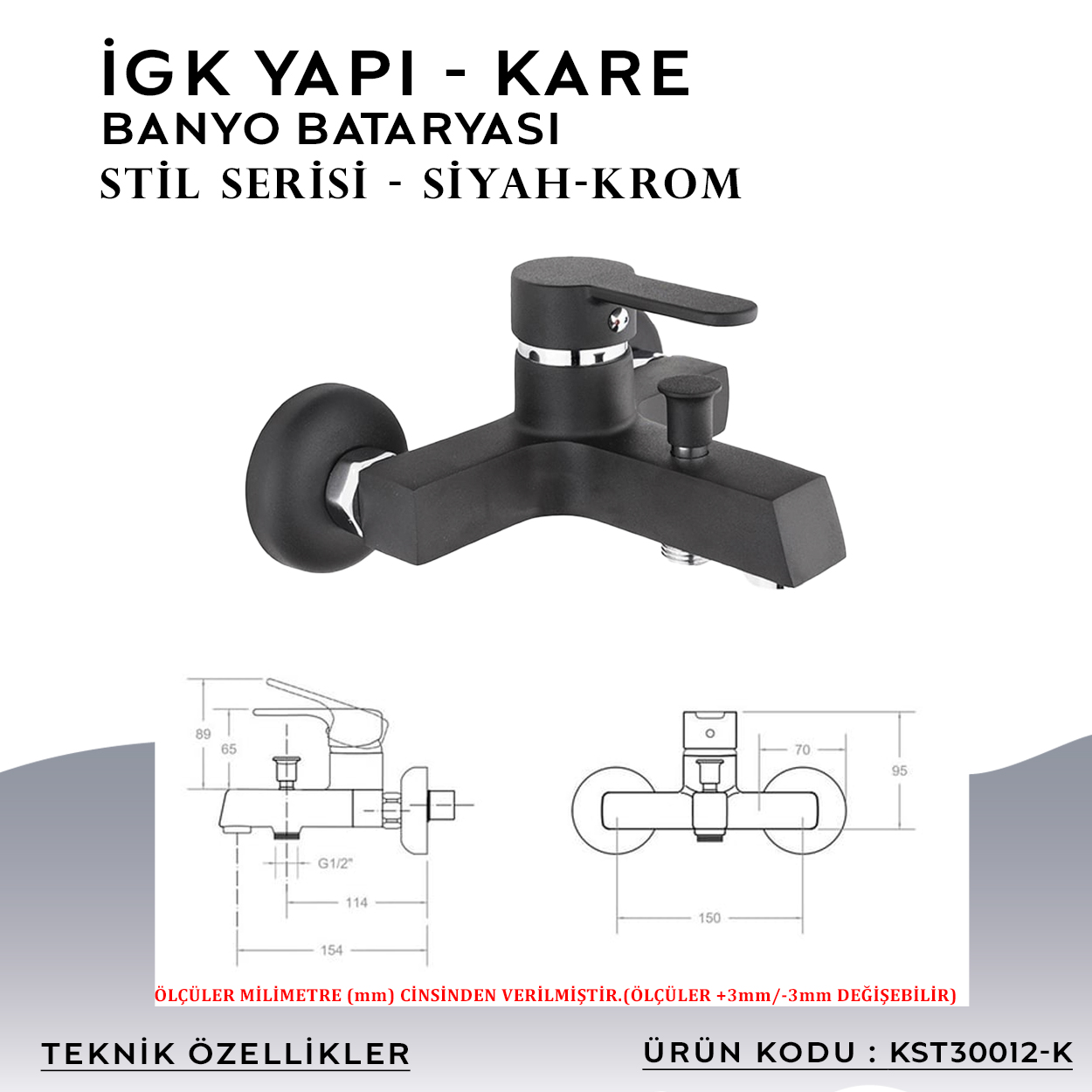 İGK YAPI – KARE KST30012-K Stil Banyo Bataryası - Resim 4