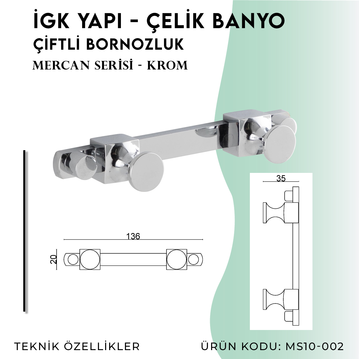 İGK YAPI - Çelik Banyo Mercan Bornozluk Çiftli (MS10-002) - Resim 4