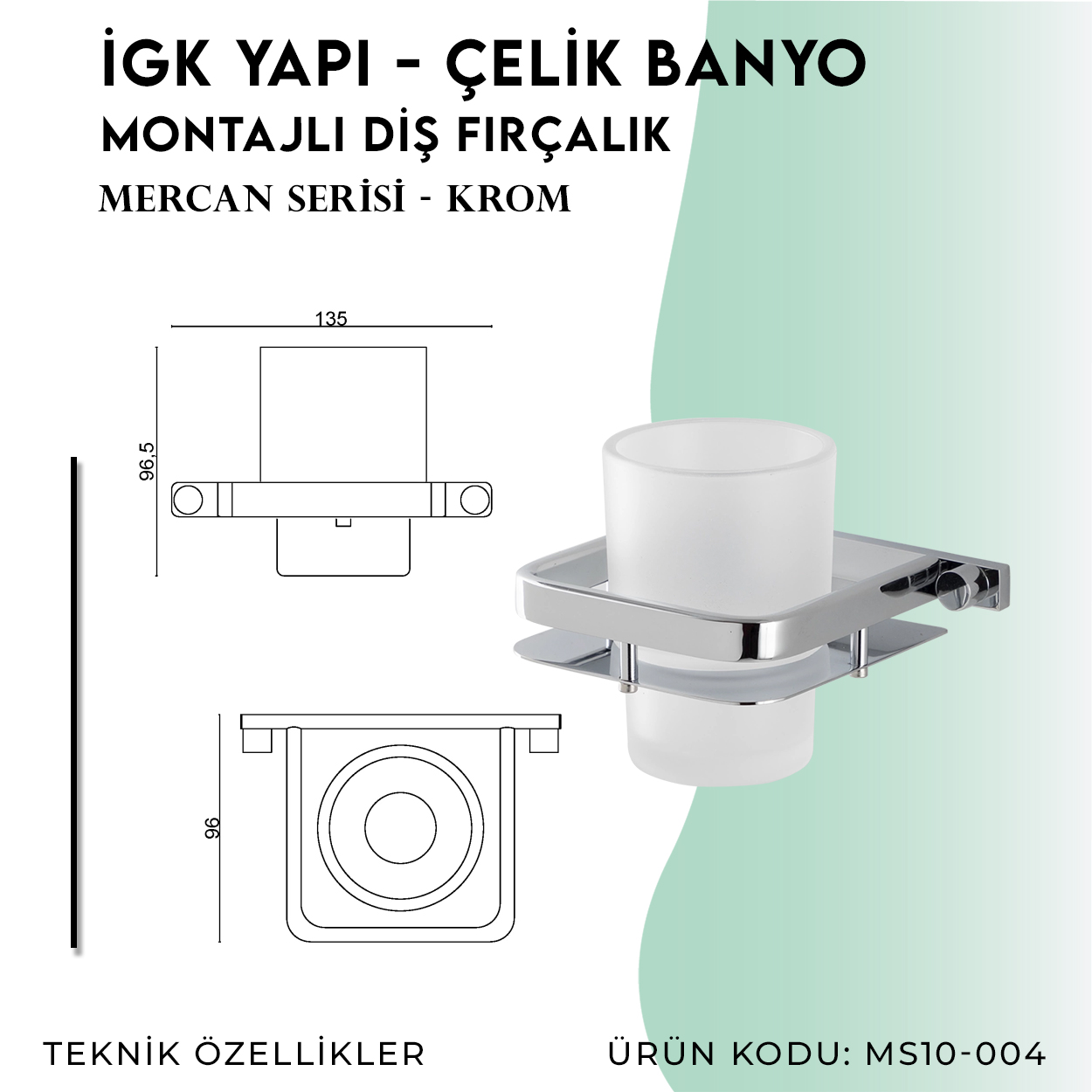 İGK YAPI - Çelik Banyo Mercan Montajlı Diş Fırçalık (MS10-004) - Resim 4