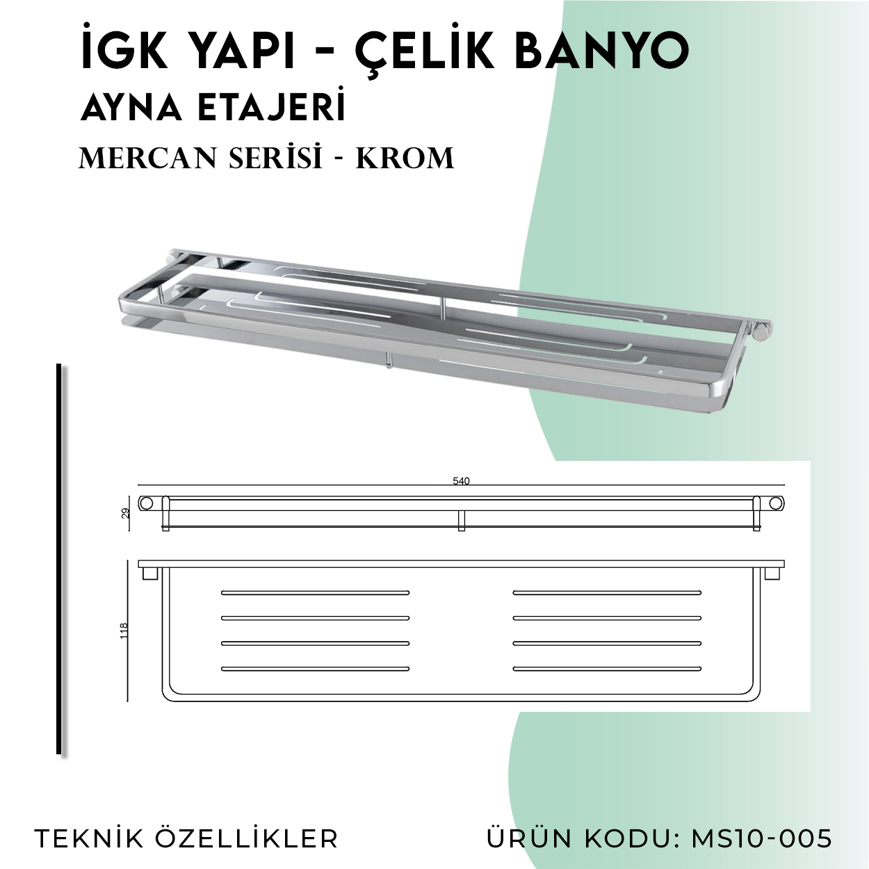 İGK YAPI - Çelik Banyo Mercan Ayna Etajeri (MS10-005) - Resim 4