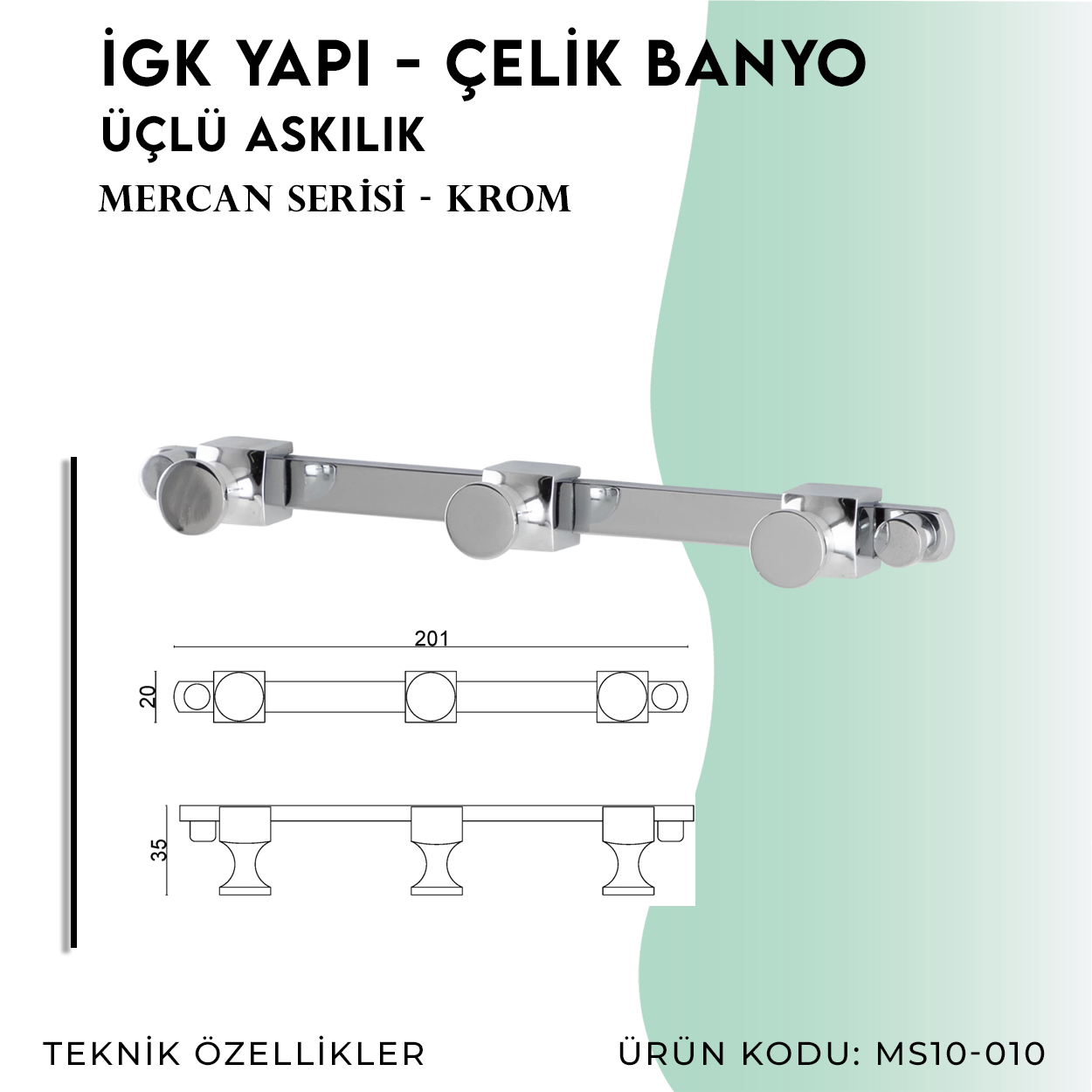 İGK YAPI - Çelik Banyo Mercan Üçlü Askılık (MS10-010) - Resim 4