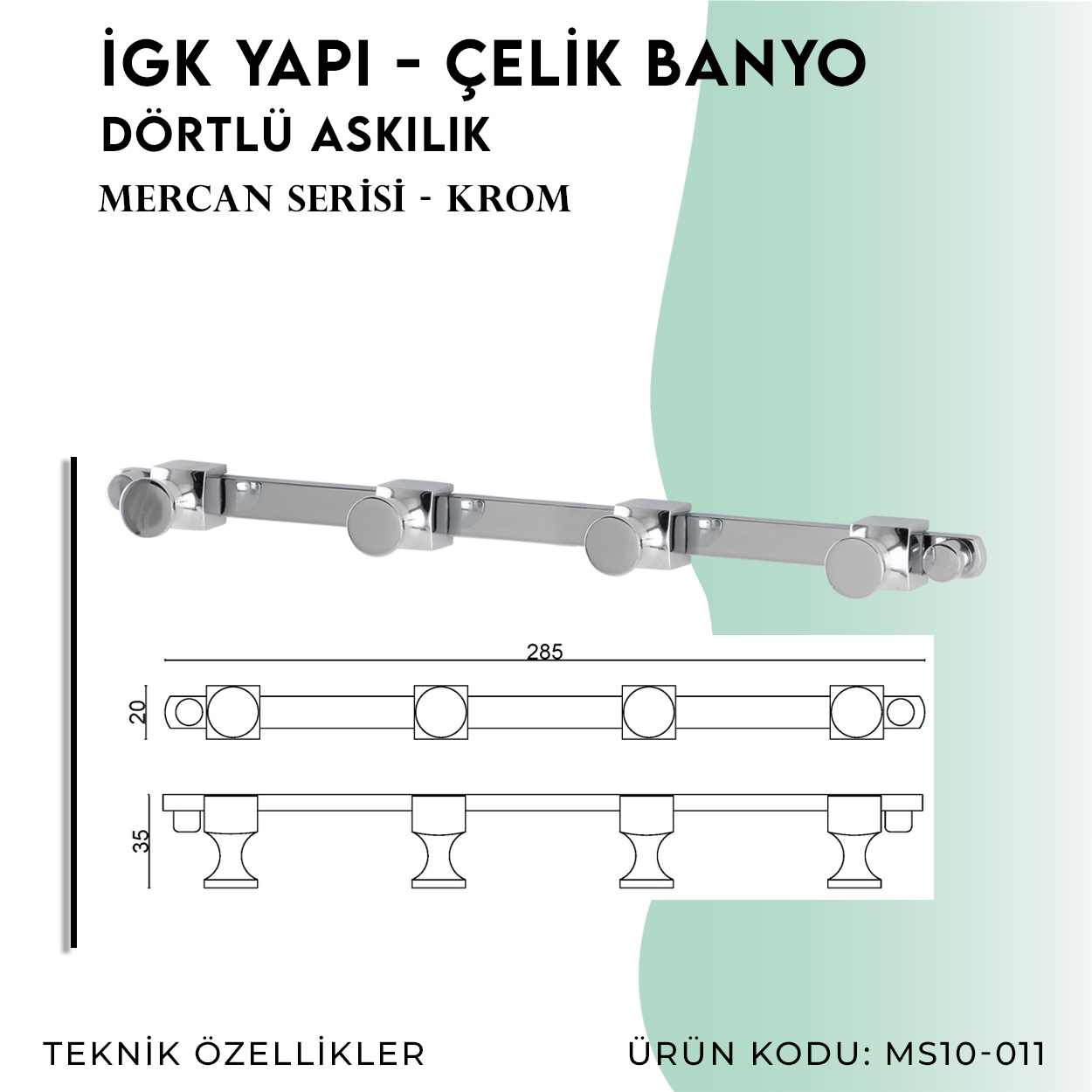 İGK YAPI - Çelik Banyo Mercan Dörtlü Askılık (MS10-011) - Resim 4