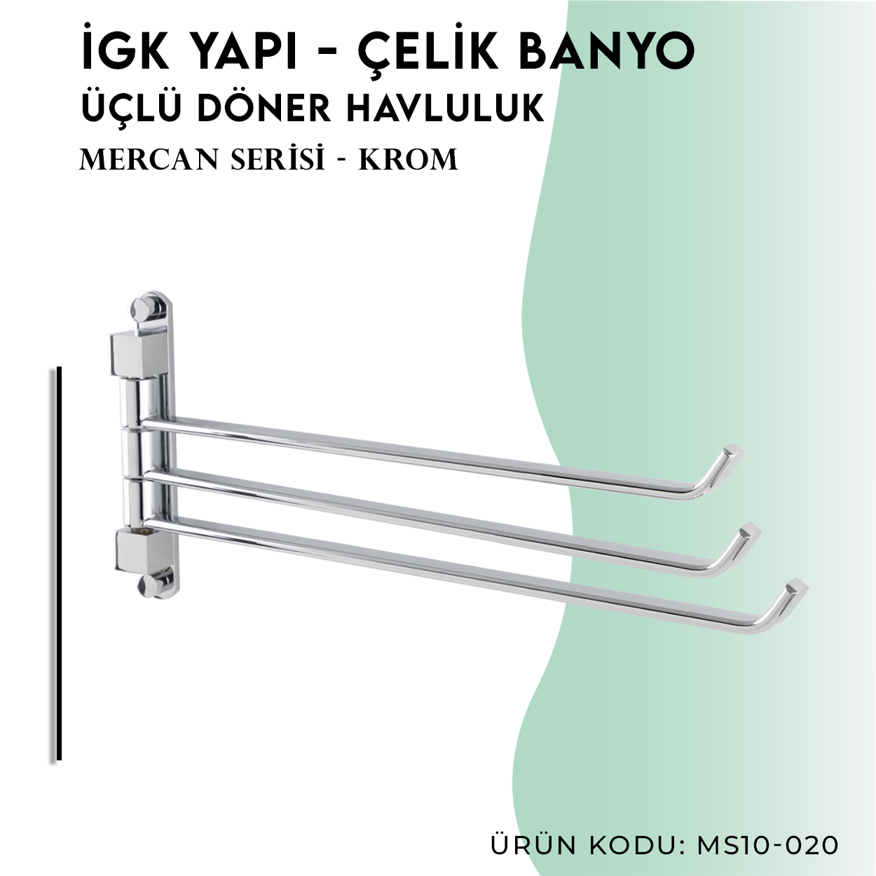 İGK YAPI - Çelik Banyo Mercan Üçlü Döner Havluluk (MS10-020) - Resim 3