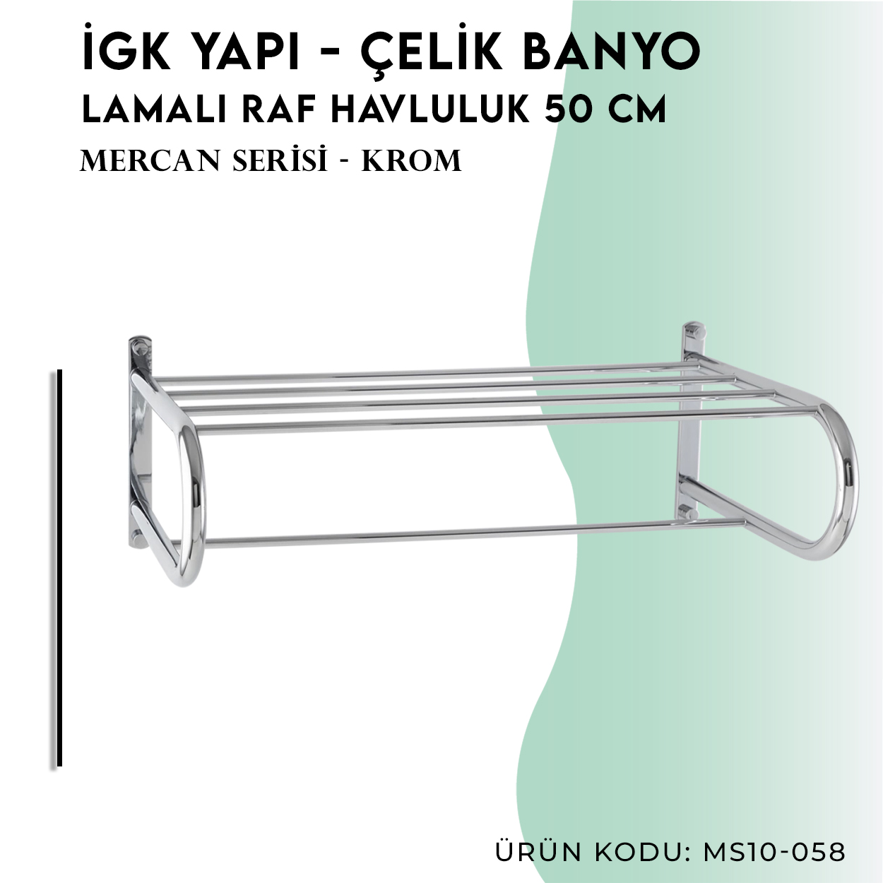 İGK YAPI - Çelik Banyo Mercan Lamalı Raf Havluluk 50cm (MS10-058) - Resim 3