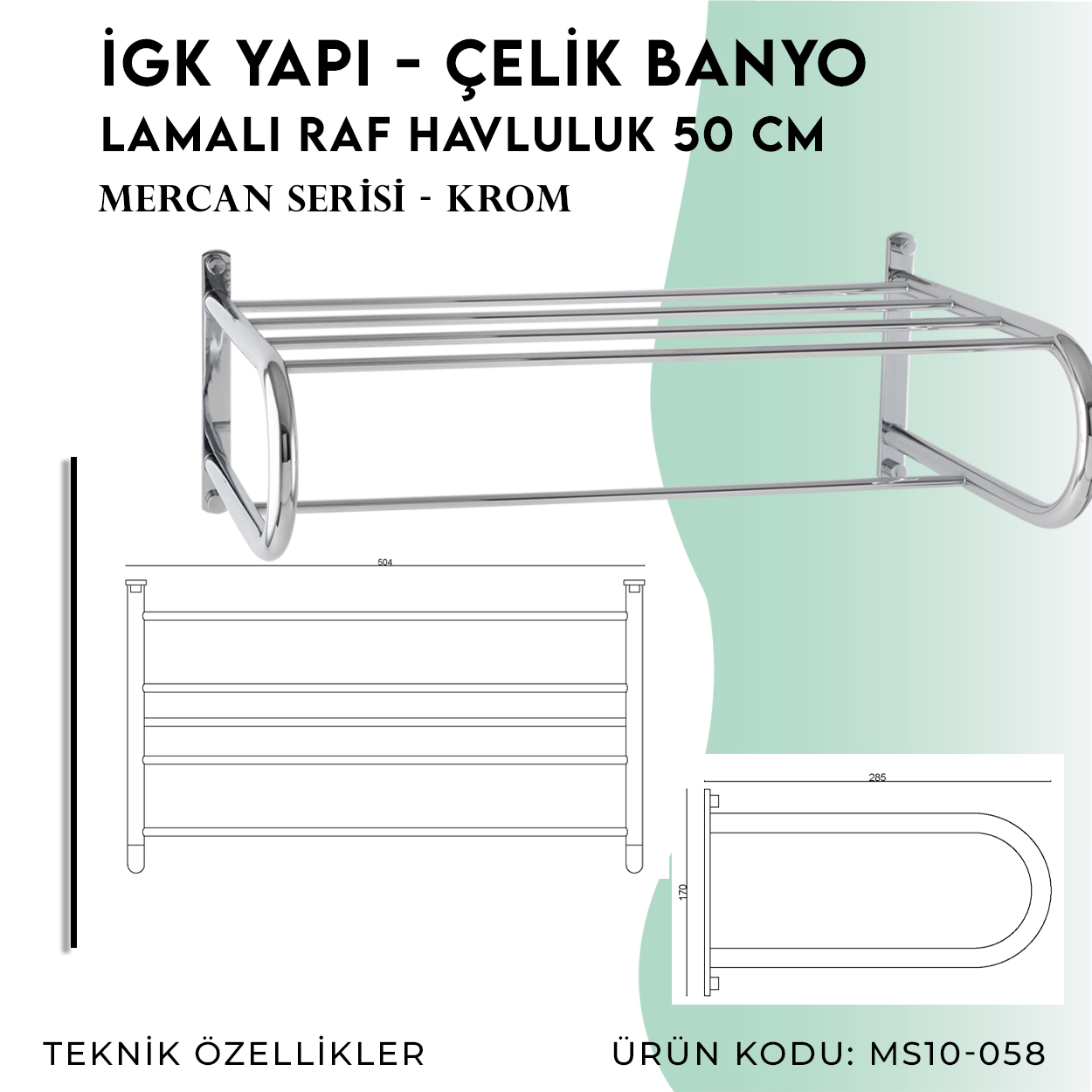 İGK YAPI - Çelik Banyo Mercan Lamalı Raf Havluluk 50cm (MS10-058) - Resim 4