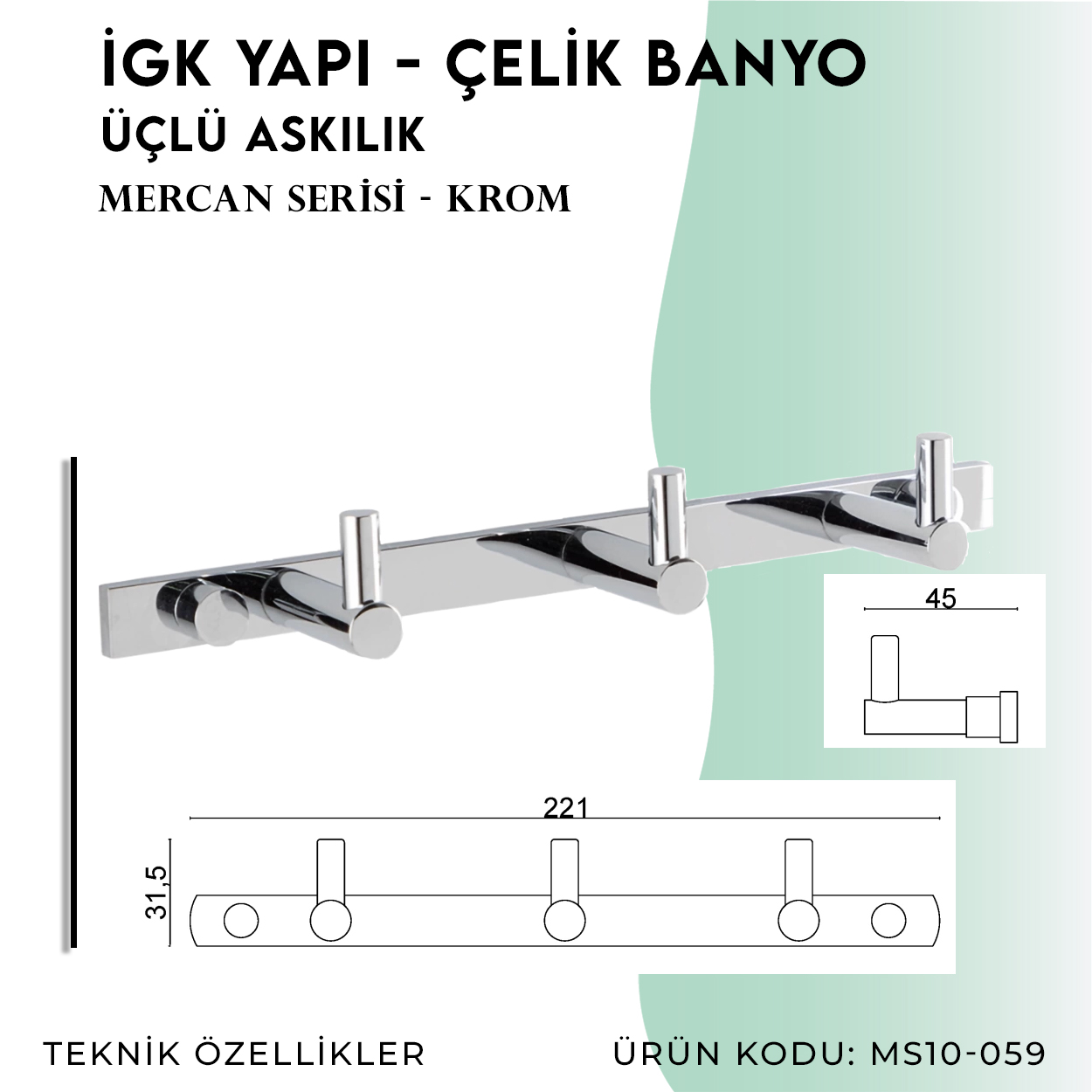 İGK YAPI - Çelik Banyo Mercan Üçlü Askılık (MS10-059) - Resim 4