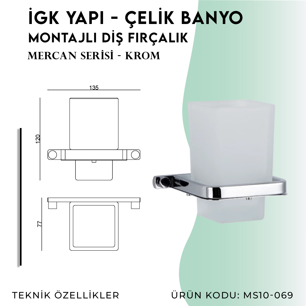 İGK YAPI - Çelik Banyo Mercan Montajlı Diş Fırçalık (MS10-069) - Resim 4
